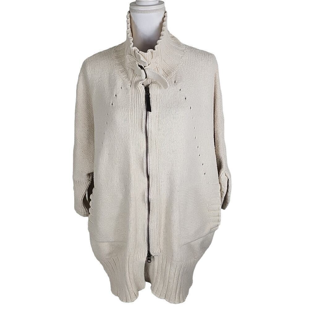 SOFT SURROUNDINGS ~Woman Size M/S~ Beige Knit Zip-Up Tunic-Sweater Relaxed Fit.